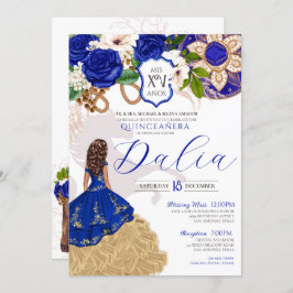 Convite Royal Blue Rosa Western Charro Quinceañera