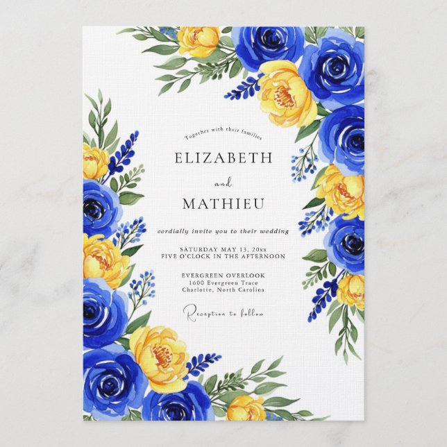 Convite Royal Blue Rose Botanical Wedding (Frente)