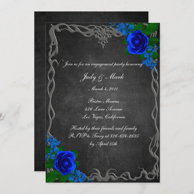 Convite Royal Blue Rose Chalk Board Fall Engagement Party (Frente/Verso)