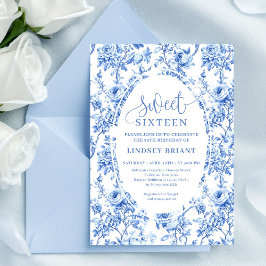 Convite Royal Blue Roses Digital Sweet Sixteen Invitation