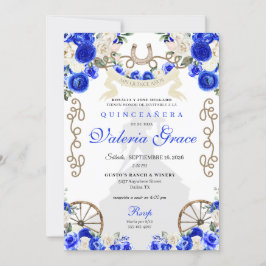 Convite Royal Blue Rustic Western Charro, Quinceañera