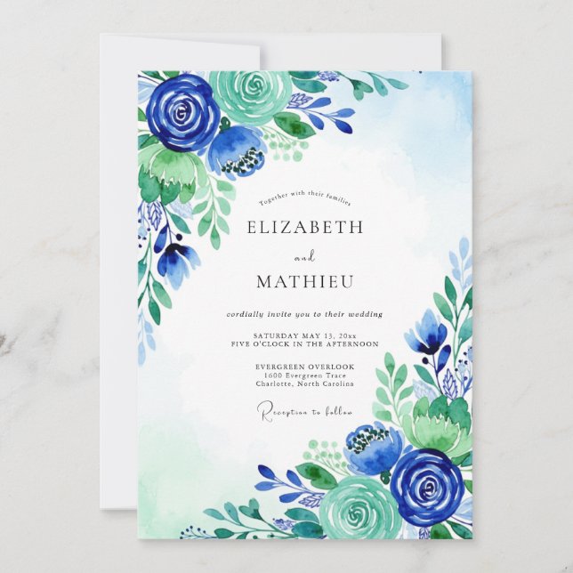 Convite Royal Blue Serene Meadow Wedding (Frente)