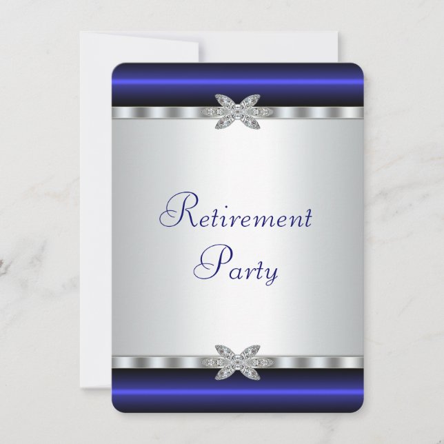 Convite Royal Blue Silver Diamond Womans Retirement Party (Frente)