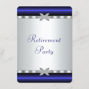 Convite Royal Blue Silver Diamond Womans Retirement Party