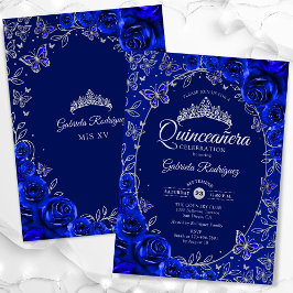Convite Royal Blue Silver Quinceanera