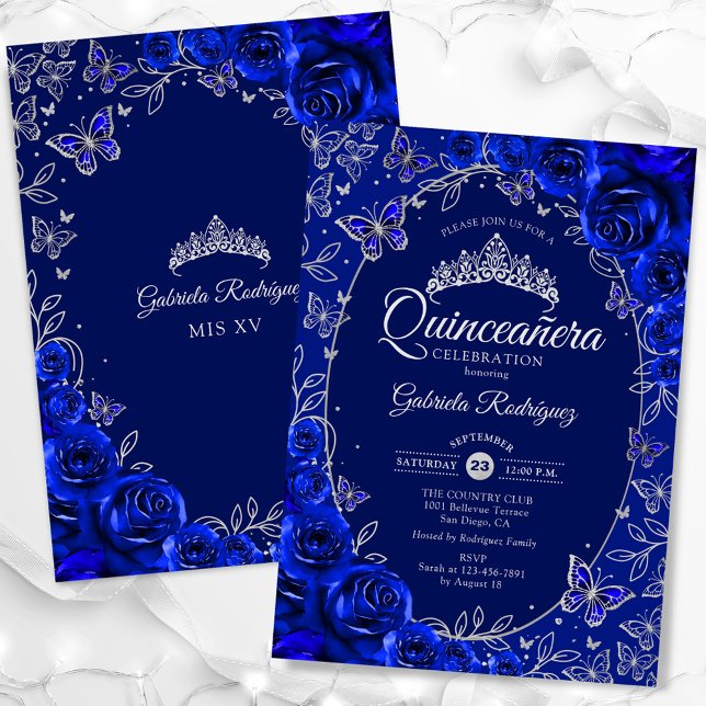 Convite Royal Blue Silver Quinceanera (Criador carregado)