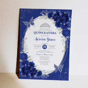 Convite Royal Blue Silver Quinceañera Mis Quince 15 Anos