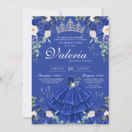 Convite Royal Blue Silver Rosa Elegant Princesas