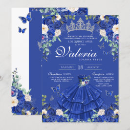 Convite Royal Blue Silver Rosa Elegant Princesas