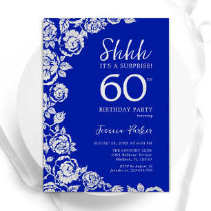 Convite Royal Blue Silver Rosas Surpresa 60º aniversário