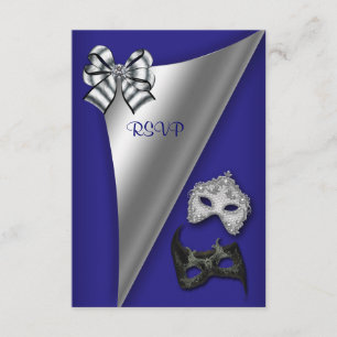 Convite Royal Blue Silver Sweet 16 Partido Mascarada