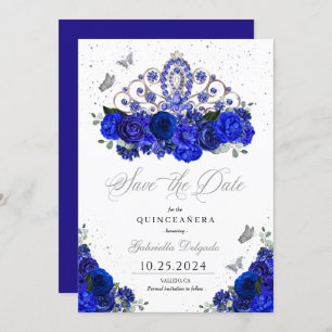 Convite Royal Blue Silver Tiara Salve A Data Quinceañera