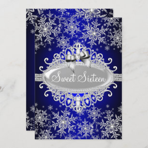 Convite Royal Blue Sparkle Snowflake Sweet 16 Invite