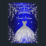 Convite Royal Blue Sweet 16, partido de Vestido Prateado<br><div class="desc">16 Convite de Aniversário,  Tiara Royal Blue Sweet. Design de roupas de pérolas elegantes. Notem,  por favor,  que todas as imagens planas não têm joias reais!</div>