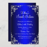 Convite Royal Blue Sweet 16 Silver Pearl Damask<br><div class="desc">Convite Real Blue Sweet 16 de Aniversário. Elegante design de damasco de pérolas. Notem,  por favor,  que todas as imagens planas não têm joias reais!</div>