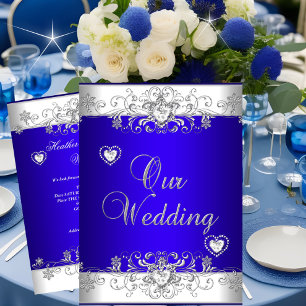 Convite Royal blue Wedding Silver White Diamond Hearts