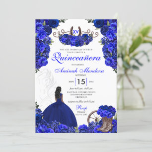 Convite Royal Blue Western Princess Charro Quinceanera