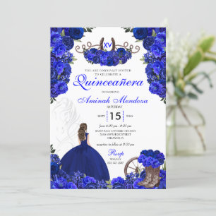 Convite Royal Blue Western Princess Charro Quinceanera