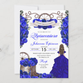 Convite Royal Blue Western Ranchero Quinceanera
