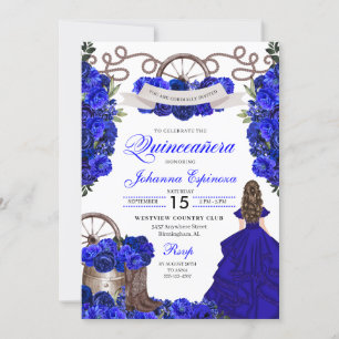 Convite Royal Blue Western Ranchero Quinceanera