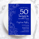 Convite Royal Blue White Surprise 50th Festa de aniversári<br><div class="desc">Floral Royal White Surprise 50º Convite de aniversário. Design minimalista moderno com sotaques botânicos e letra de escrita tipográfica. Simples cartão de convite floral perfeito para uma festa surpresa na moda. Pode ser personalizado para qualquer idade. Impressos convites Zazzle ou modelo de impressão digital instantânea para download.</div>