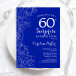 Convite Royal Blue White Surprise 60th Festa de aniversári<br><div class="desc">Floral Royal White Surprise 60º Convite de aniversário. Design minimalista moderno com sotaques botânicos e letra de escrita tipográfica. Simples cartão de convite floral perfeito para uma festa surpresa na moda. Pode ser personalizado para qualquer idade. Impressos convites Zazzle ou modelo de impressão digital instantânea para download.</div>