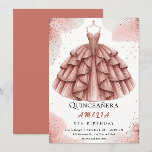 Convite Royal Blush Pink e Rosa Dourado Quinceañera