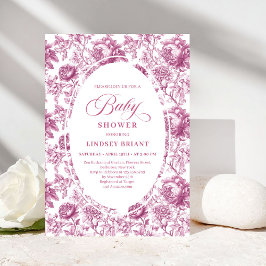 Convite Royal Blush Rose Pattern Toile Baby Shower Invite