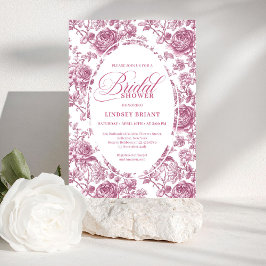 Convite Royal Blush Velvet Rose Pattern Bridal Shower 