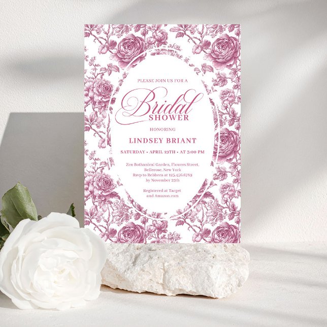 Convite Royal Blush Velvet Rose Pattern Bridal Shower  (Royal Blush Velvet Rose Pattern Bridal Shower Invite)