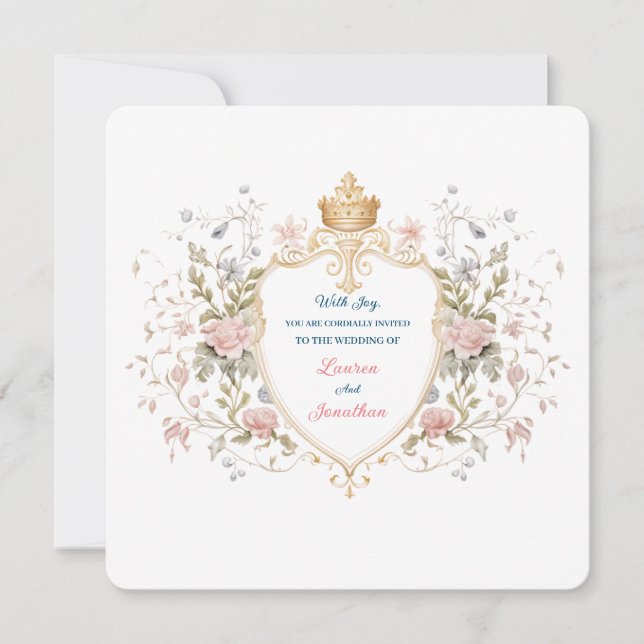 Convite Royal Botanical Elegant Regal Floral Crest Wedding (Frente)
