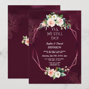 Convite Royal Burgundy Blush Flowers Vow Renewer