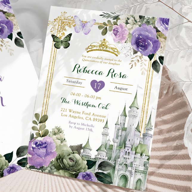 Convite Royal Castle Lilac Purple Sage Green Quinceañera (Criador carregado)