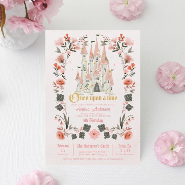 Convite Royal Castle Pink Birthday Convide - Qualquer Foto (Criador carregado)