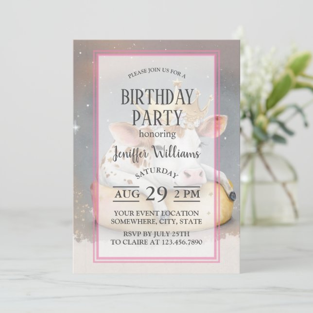 Convite Royal Cow Dreaming on Cheese Throne                (Em pé/Frente)