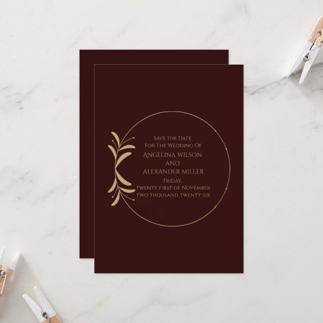Convite Royal Deep Burgundy Save the Date Card (Frente/Verso In Situ)