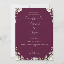 Convite Royal Deep Purple & White Floral Wedding Invite