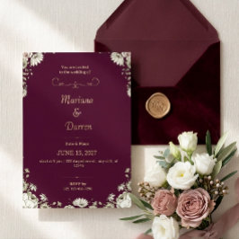 Convite Royal Deep Purple & White Floral Wedding Invite