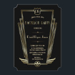 Convite Royal Dourado Art Deco Monograma Bachelor Party<br><div class="desc">Convidar Solteiro Real Dourado Art Deco Monograma. Único Glam, design de cartão Vintage com forma falsa de arte dourada com uma crista para suas iniciais, falso ouro Fleur-de-lis como uma herança real, um Excelente Rajando 1920 Gatsby, velho estilo Hollywood, fontes maravilhosas sobre um fundo negro. Use a ferramenta Personalizar para...</div>