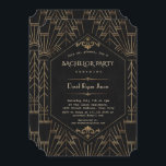Convite Royal Dourado Excelente Negro Gatsby 1920 Bachelor<br><div class="desc">Design do cartão de casamento Gatsby Dourado Real. Design de cartão Real, Romântico, com cartão Vintage apresentando um Excelente estilo de arte Gatsby, uma velha Hollywood de 1920, com folha de ouro falsa, cobertura Fleur-de-lis, divisor e fontes lindas, sobre um fundo texturizado preto. Use a ferramenta Personalizar para adicionar suas...</div>