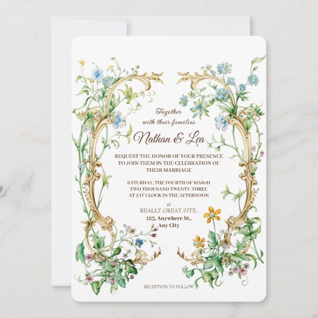 Convite Royal Elegant Botanical Floral Aristocracy Wedding (Frente)