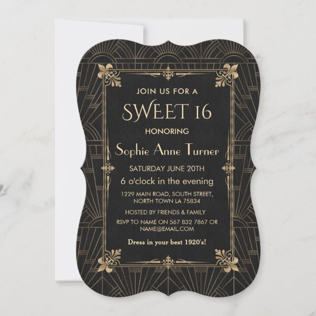 Convite Royal Fleur-de-Lis Art Deco SWEET 16 (Frente)