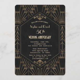 Convite Royal Gold Black Grande Gatsby  Aniversário de Cas