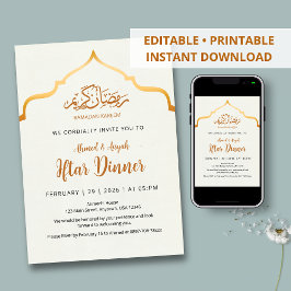 Convite Royal Gold Ornamental Arch Iftar Dinner Invitation