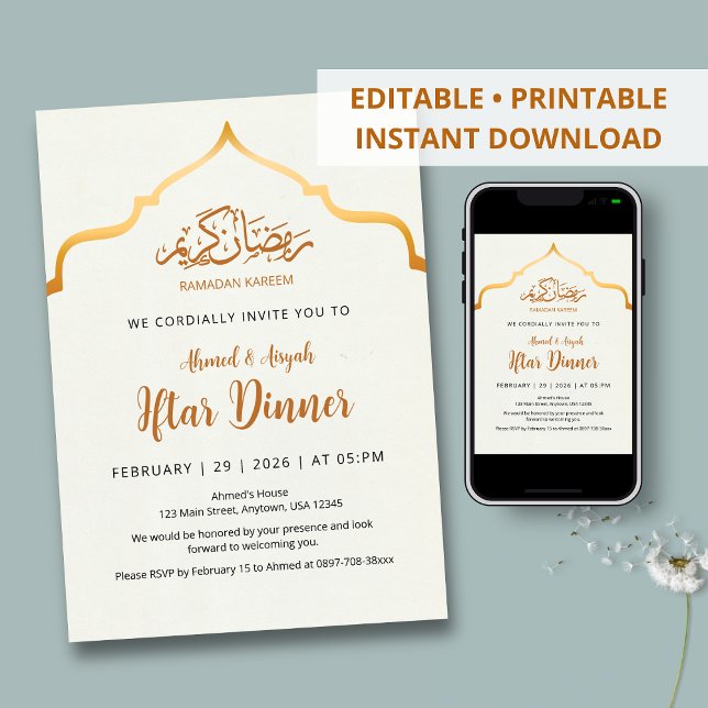 Convite Royal Gold Ornamental Arch Iftar Dinner Invitation (Criador carregado)