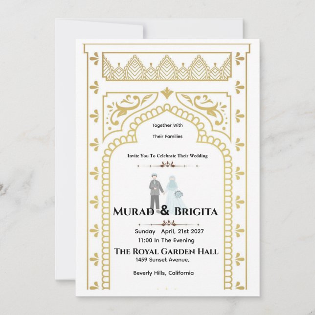 Convite Royal Indian Wedding Invitation – Gold Design (Frente)