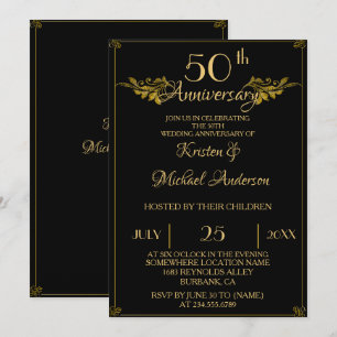 Convite Royal Luxury Ouro negro clássico 50. º aniversá