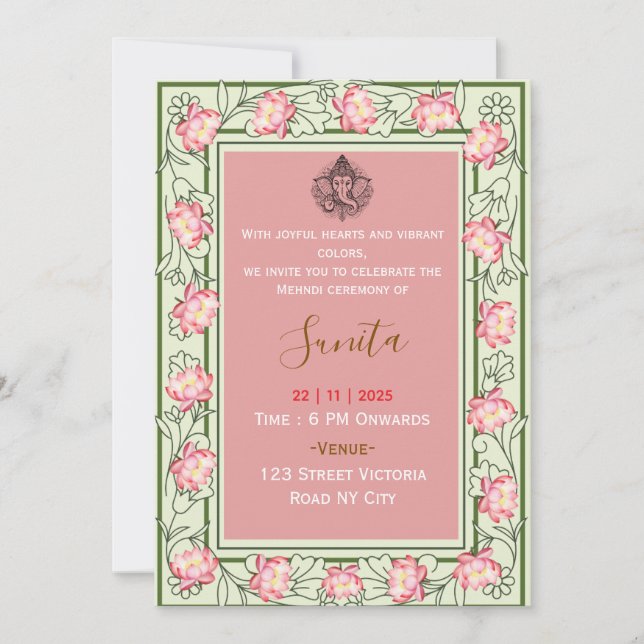 Convite Royal Mehendi Ceremony Invitation  (Frente)