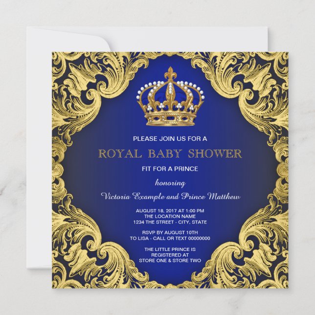 Convite Royal Prince Baby Shower Invants (Verso)