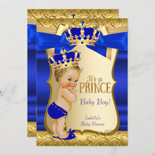 Convite Royal Prince Blue Dourado Damask Blone